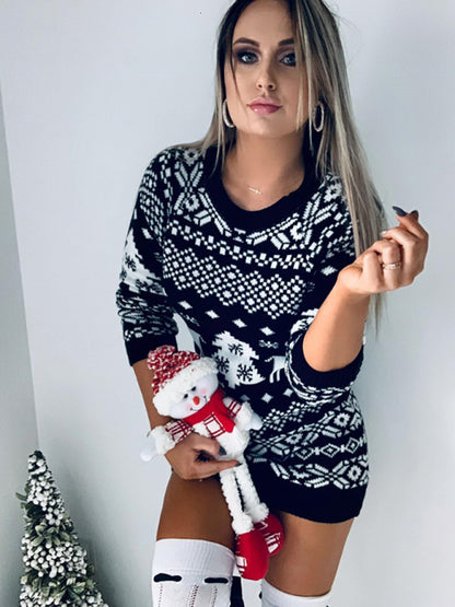 Women's pullover Christmas long sleeve sweater dress