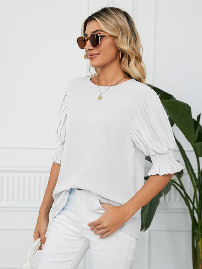 Women's Woven Round Neck Ruffle Princess Sleeve Loose Chiffon Top