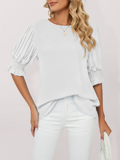 Women's Woven Round Neck Ruffle Princess Sleeve Loose Chiffon Top