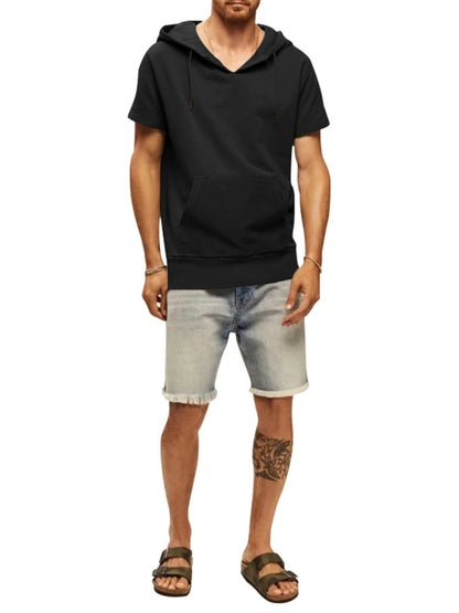 Men's knitted all-match casual hooded short-sleeved T-shirt