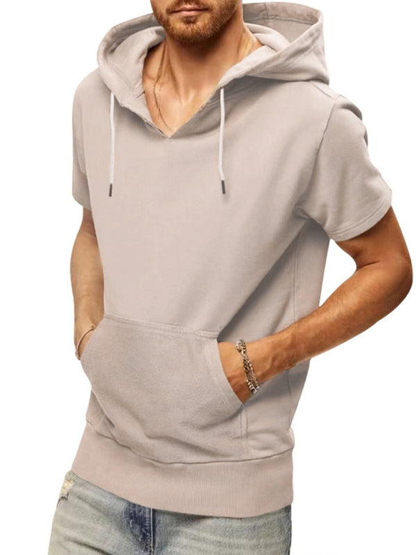 Men's knitted all-match casual hooded short-sleeved T-shirt