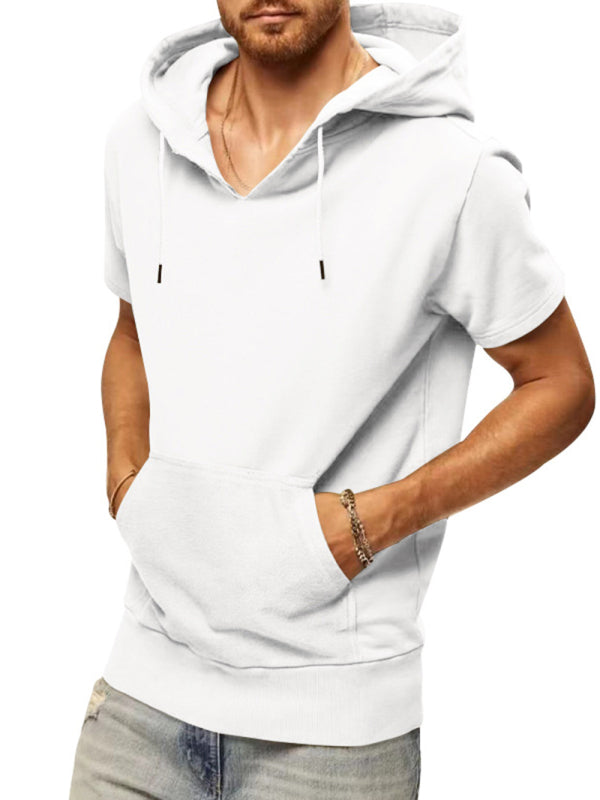 Men's knitted all-match casual hooded short-sleeved T-shirt