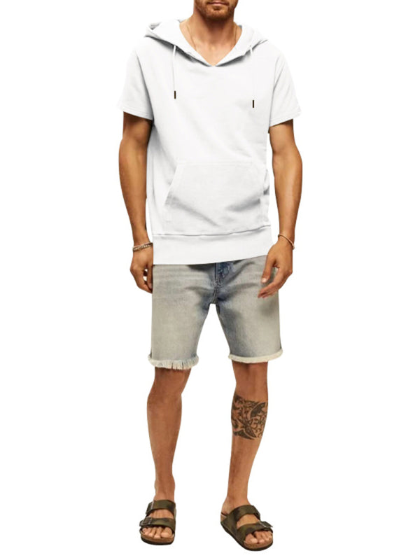 Men's knitted all-match casual hooded short-sleeved T-shirt