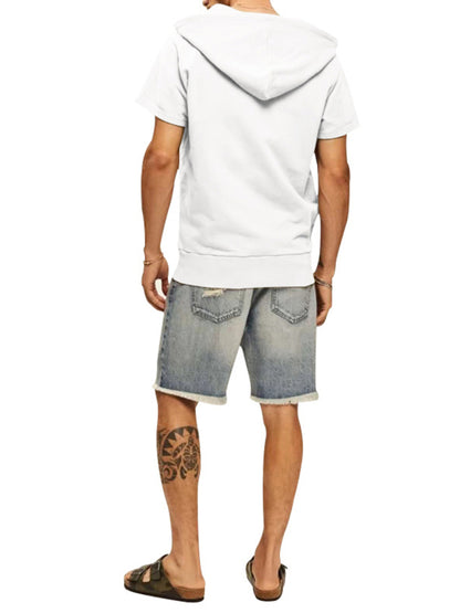 Men's knitted all-match casual hooded short-sleeved T-shirt