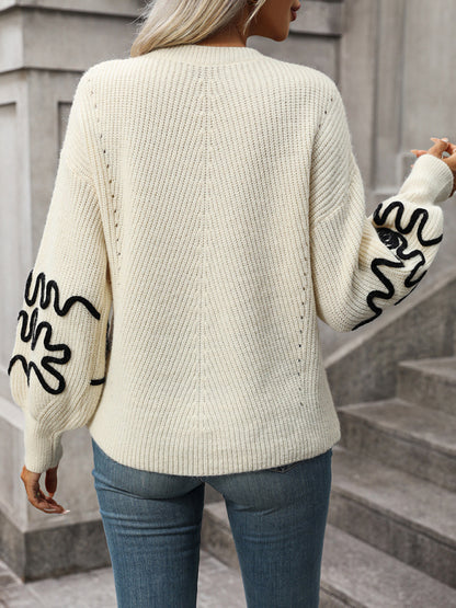 Fashion Ladies Pullover Knitwear Solid Color Pattern Sweater