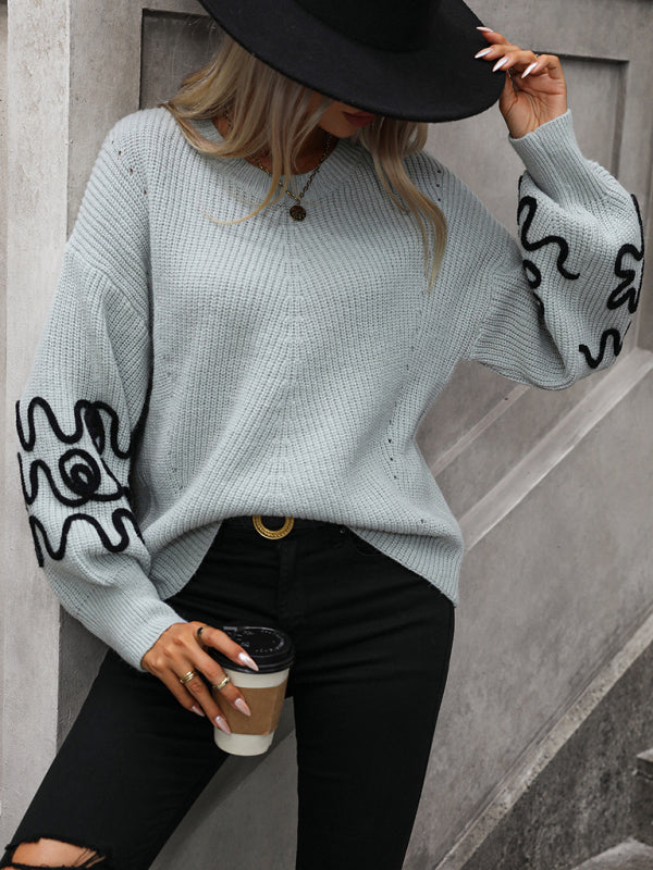 Fashion Ladies Pullover Knitwear Solid Color Pattern Sweater