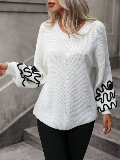 Fashion Ladies Pullover Knitwear Solid Color Pattern Sweater