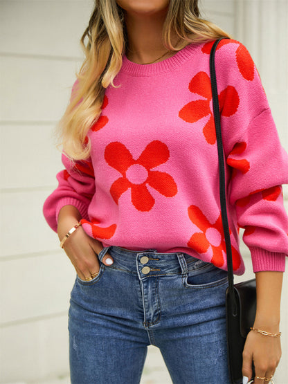 New long sleeve pullover floral pullover sweater