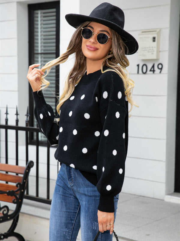 Women's Fashion Knit Polka Dot Pullover
