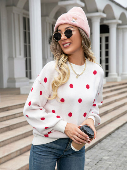 Women's Fashion Knit Polka Dot Pullover