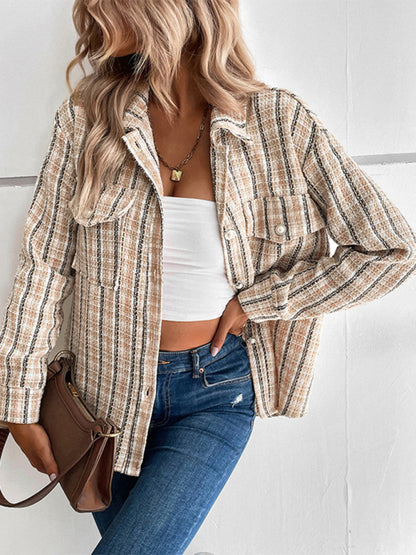 Women's autumn and winter long-sleeved plaid shirt outerwear