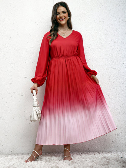 New plus size women's temperament gradient pleated dress