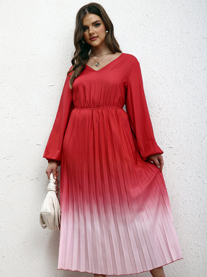 New plus size women's temperament gradient pleated dress