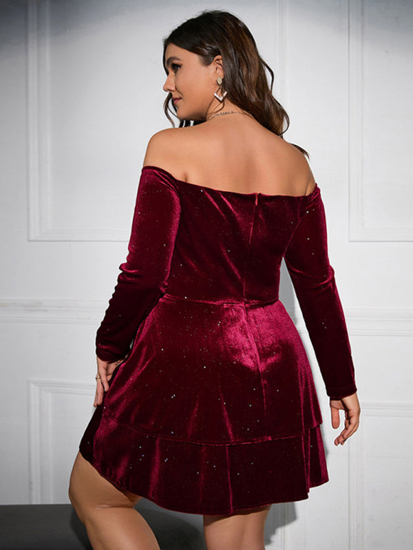 Plus size deep V waist dress sexy velvet ball gown dress