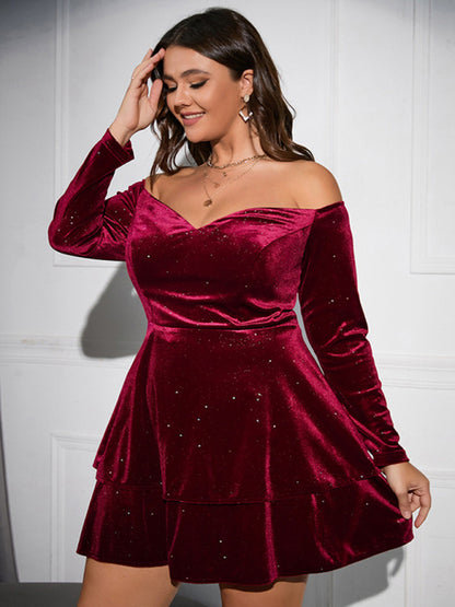 Plus size deep V waist dress sexy velvet ball gown dress