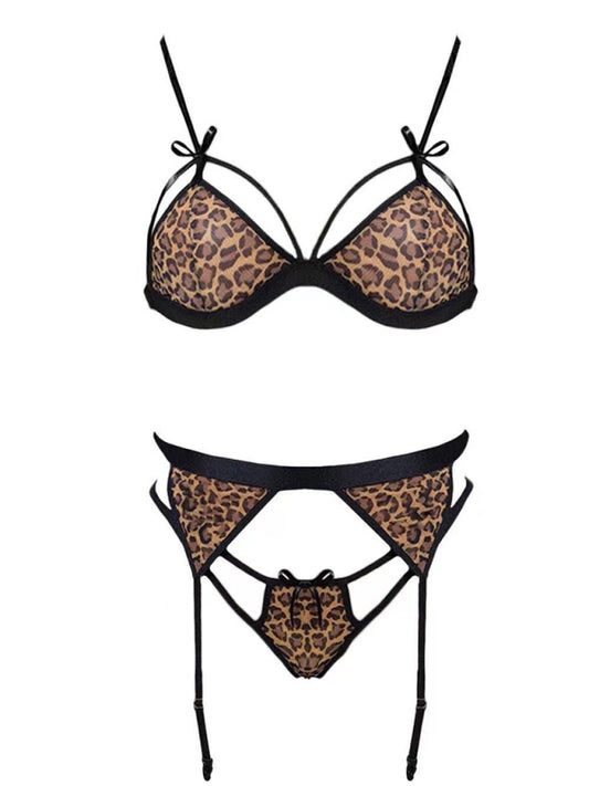 New tempting and sexy leopard print lace hot three-point fun suit